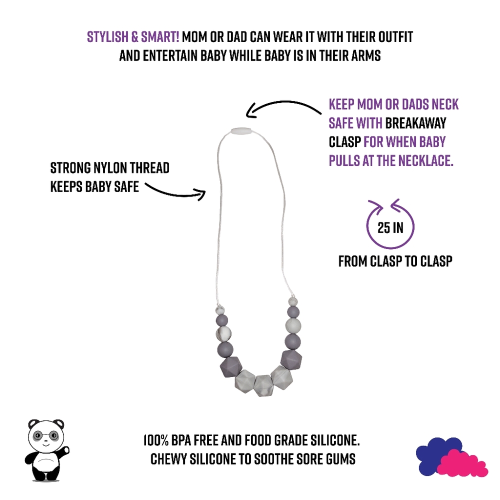 Grey marble teething necklace for mom baby unisex